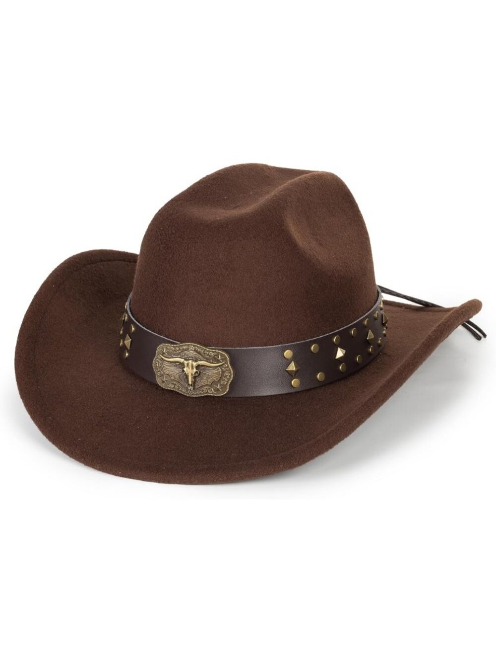 Unisex Brown Bull Western Cowboy Hat Classic Roll Up Fedora Hat with Buckle Belt